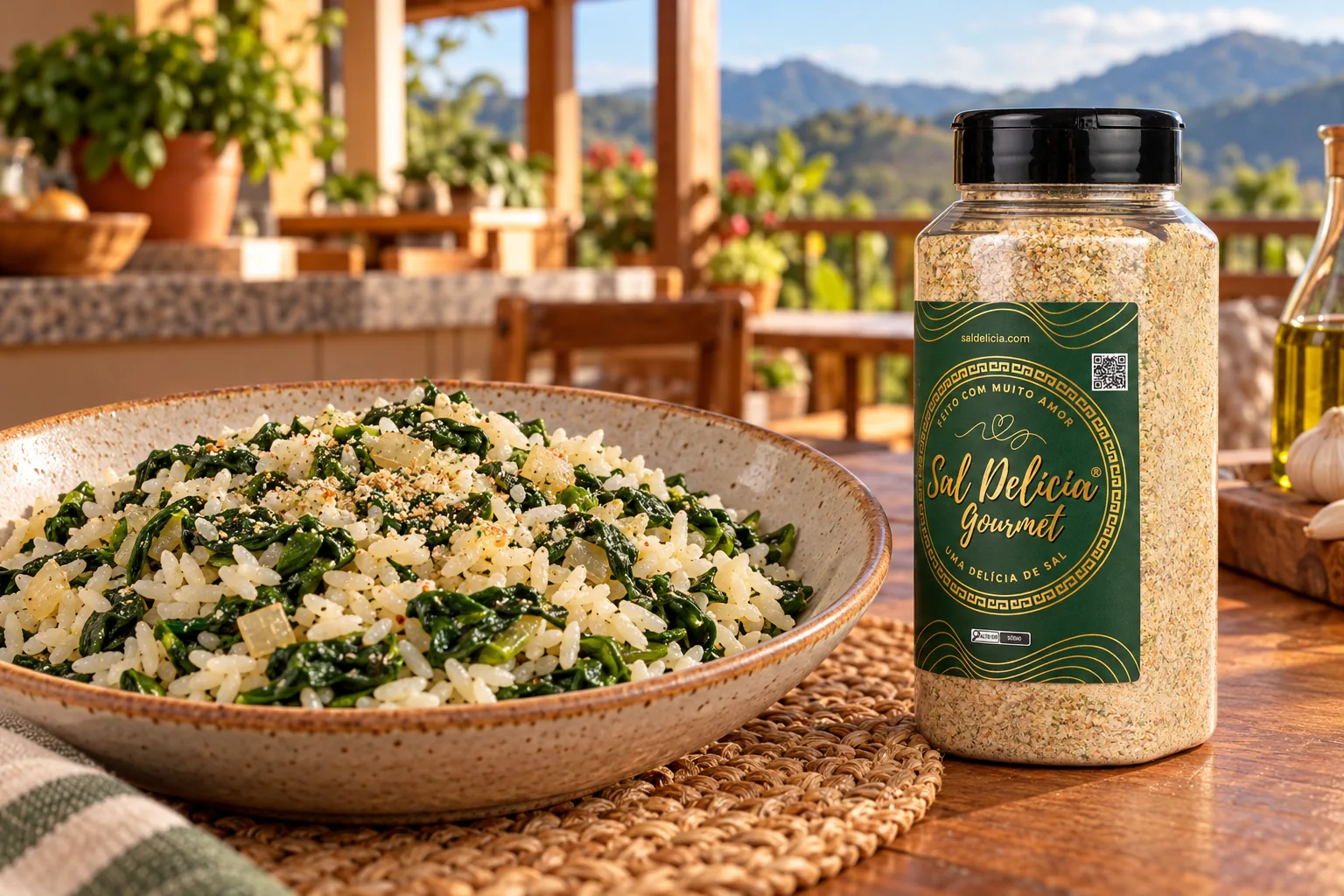 Ilustração do prato: Arroz com espinafre e alho