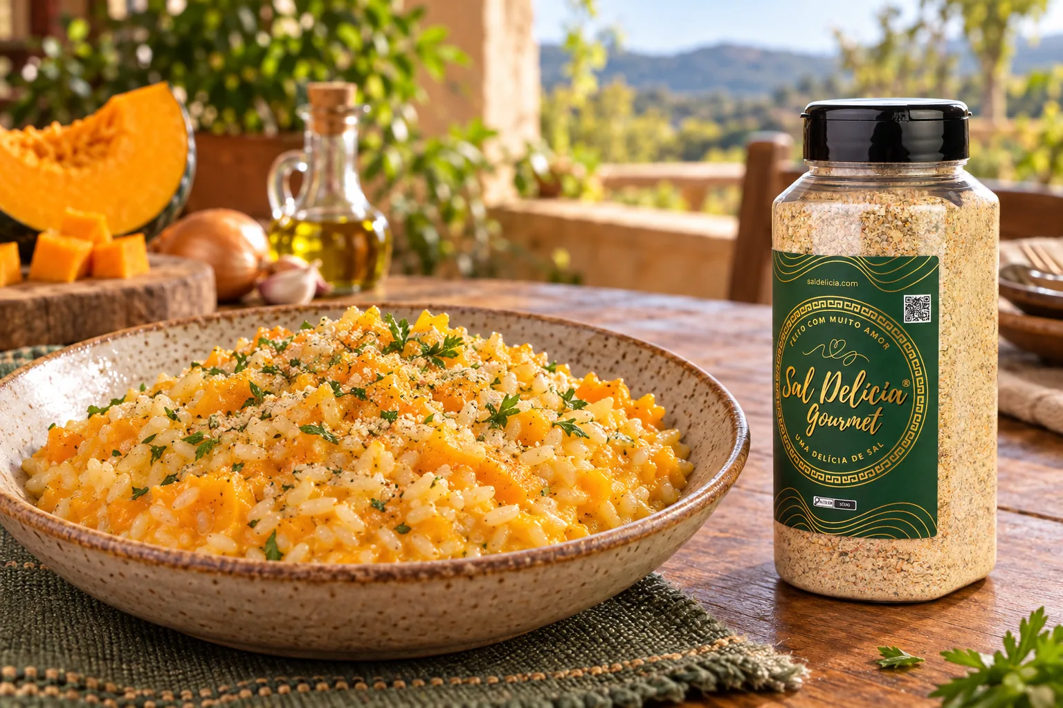 Ilustração do prato: Arroz cremoso com abóbora