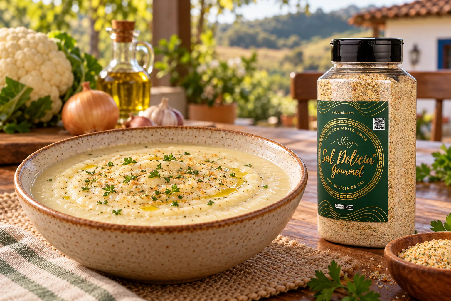 Ilustração do prato: Creme de couve-flor com alho