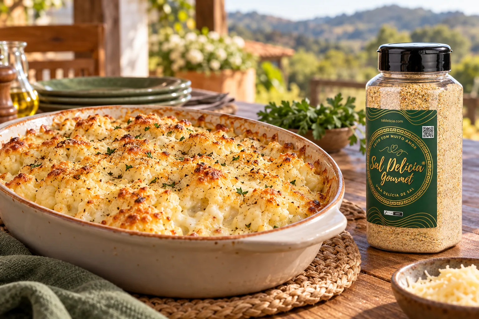 Ilustração do prato: Gratinado de couve-flor com ricota