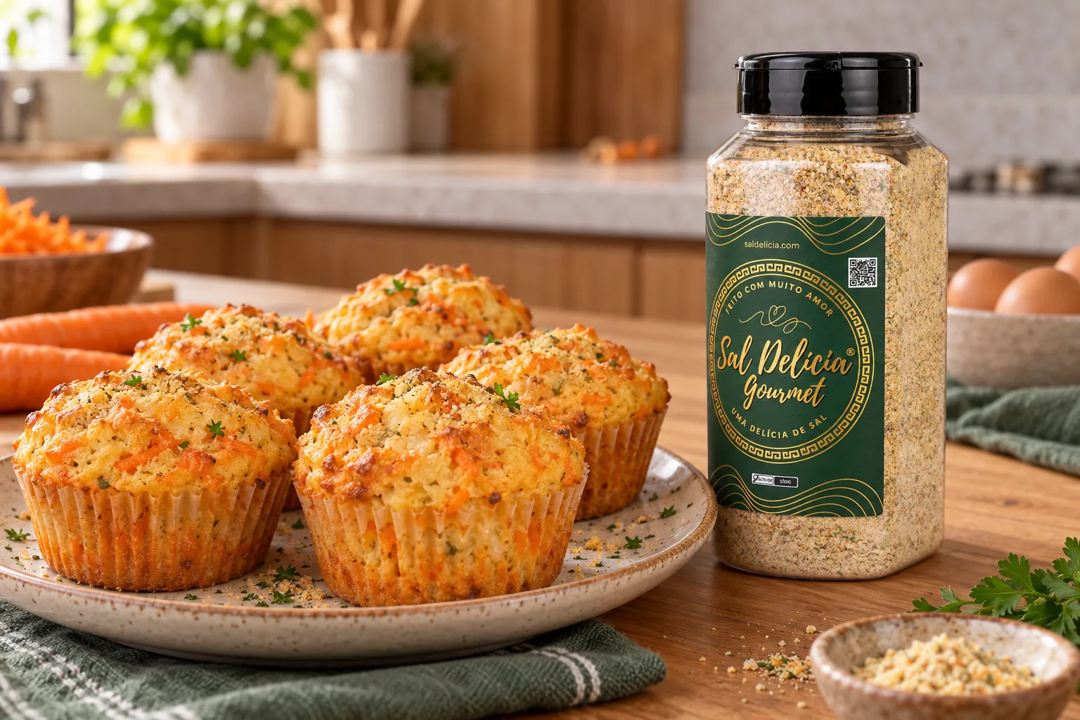 Ilustração do prato: Muffin salgado de cenoura e queijo