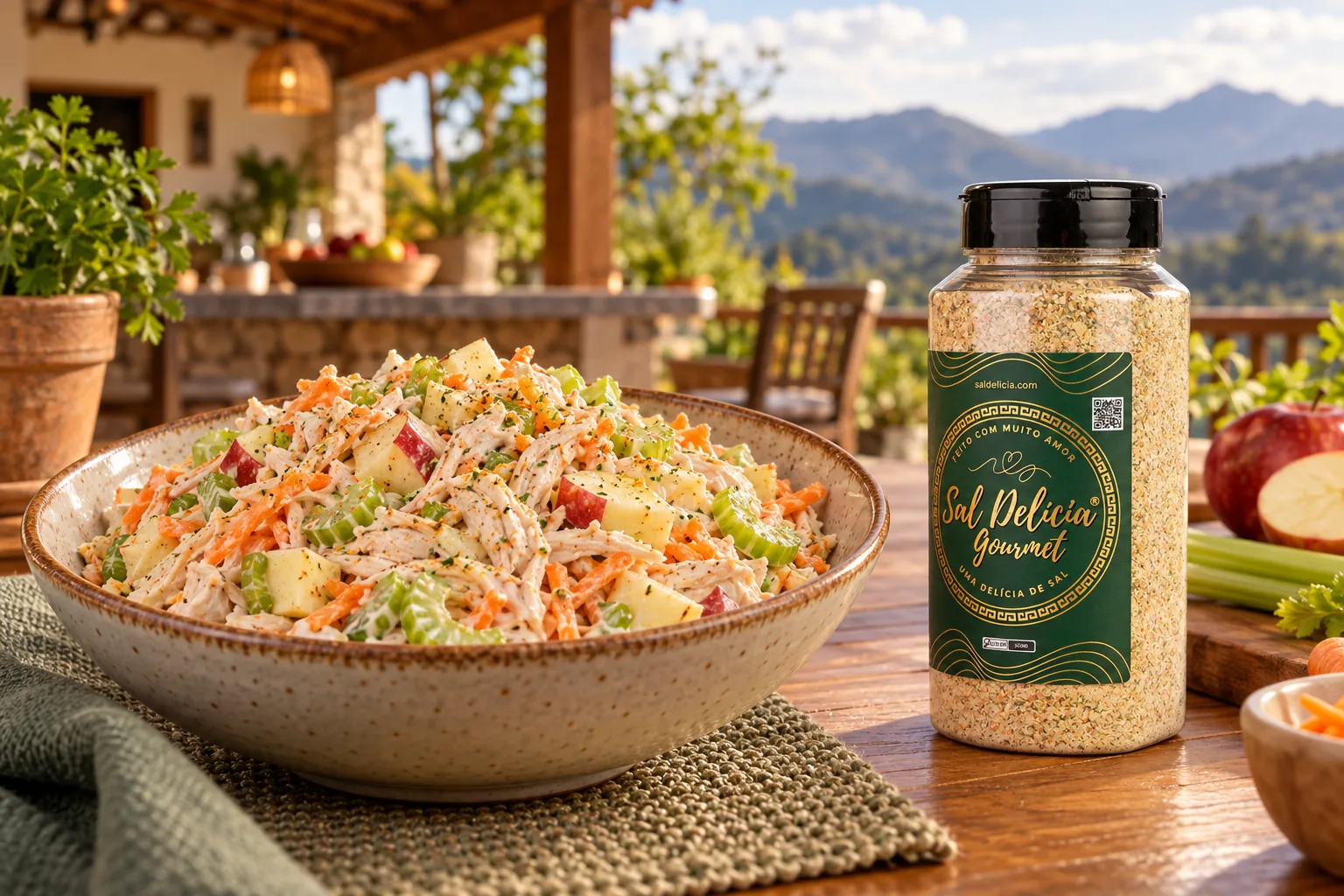 Ilustração do prato: Salada de frango com maçã e aipo