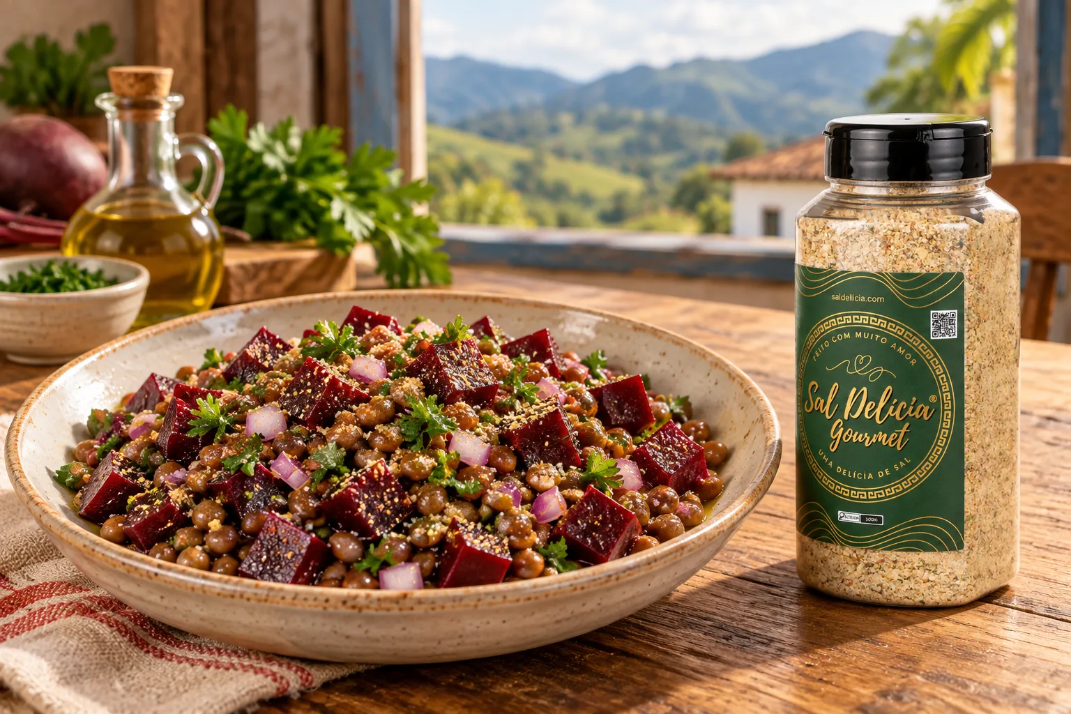 Ilustração do prato: Salada de lentilha com beterraba