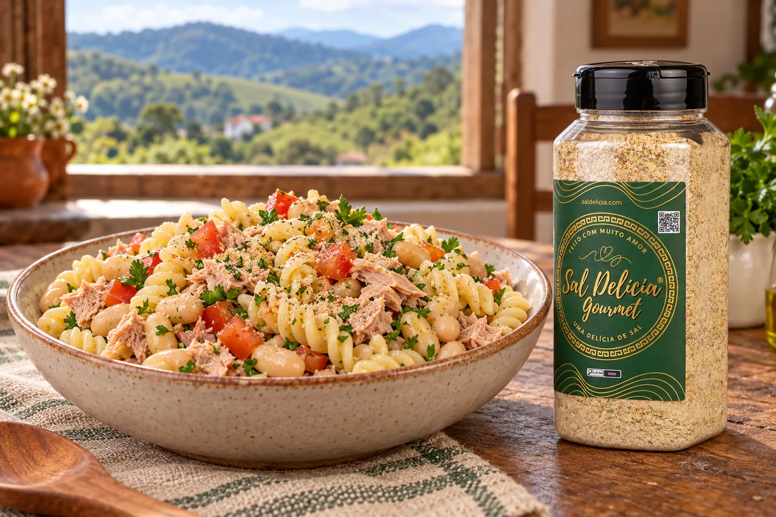 Ilustração do prato: Salada de macarrão com atum e feijão-branco