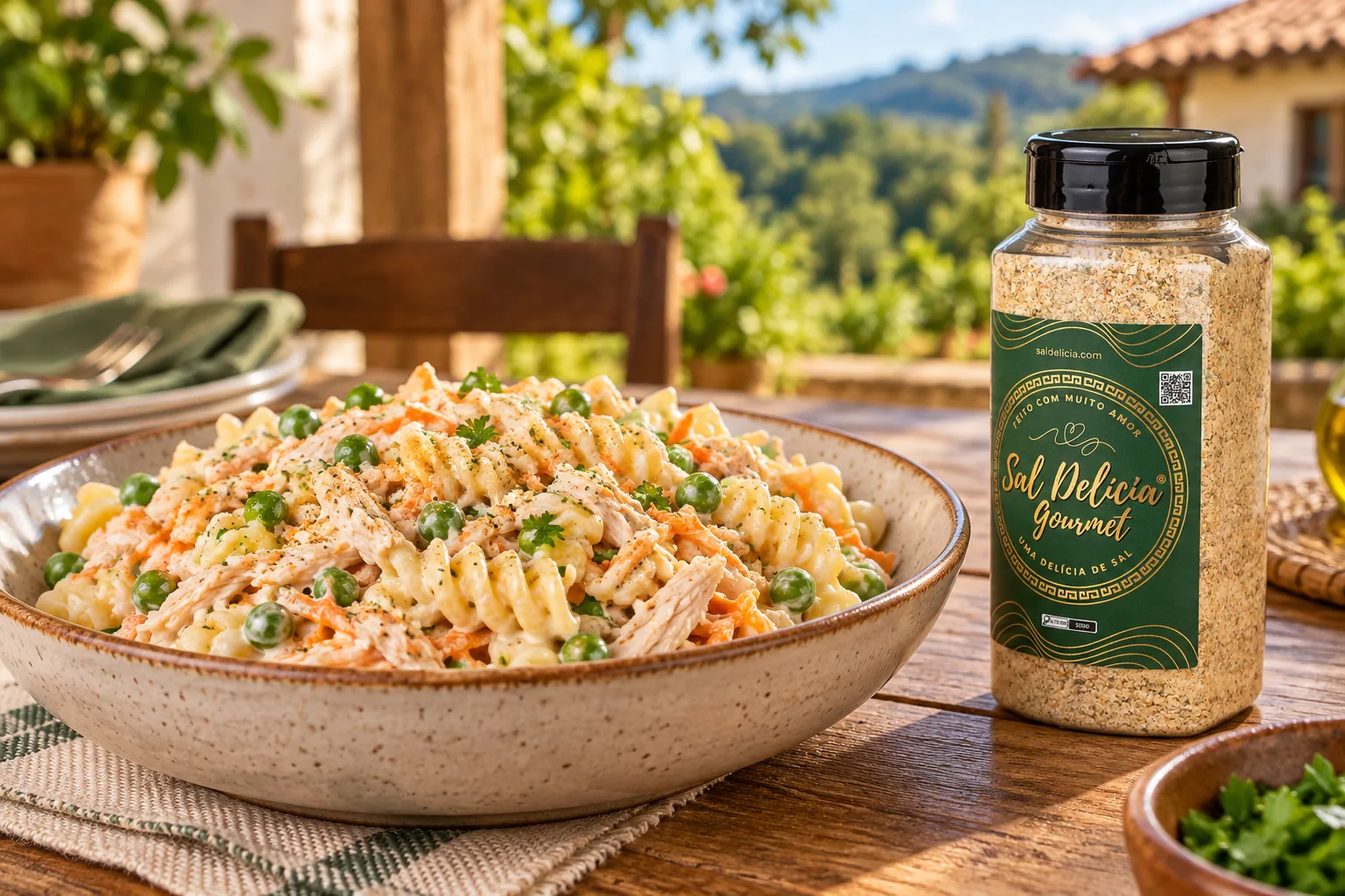 Ilustração do prato: Salada de macarrão com frango e iogurte