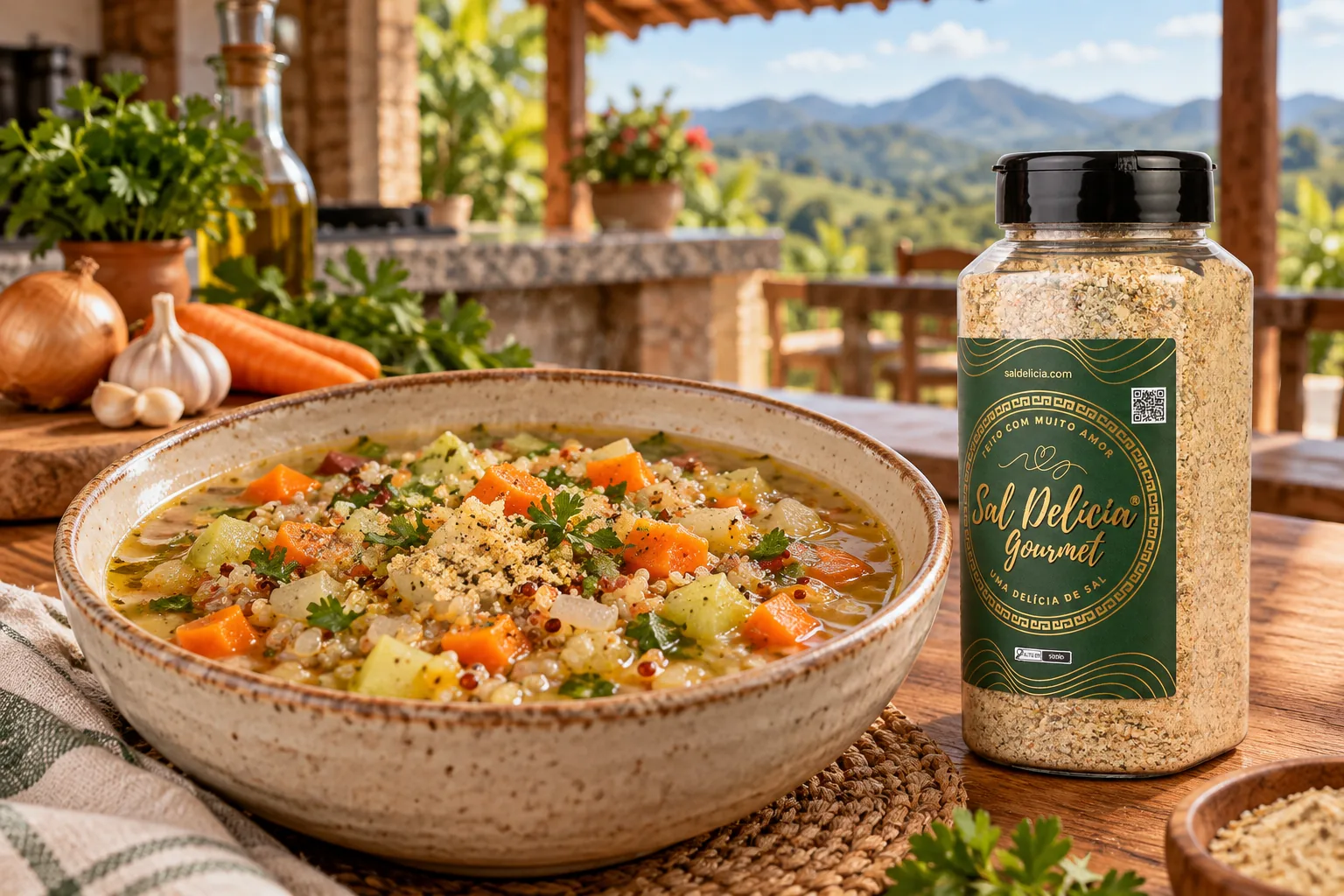 Ilustração do prato: Sopa de legumes com quinoa