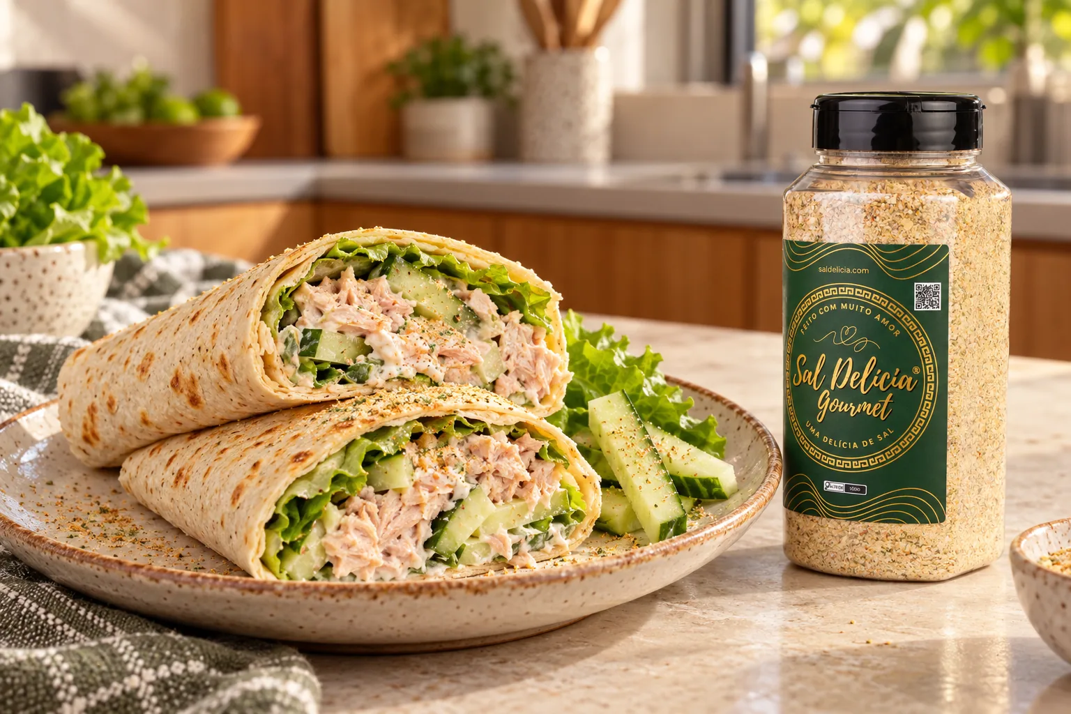 Ilustração do prato: Wrap de atum com pepino