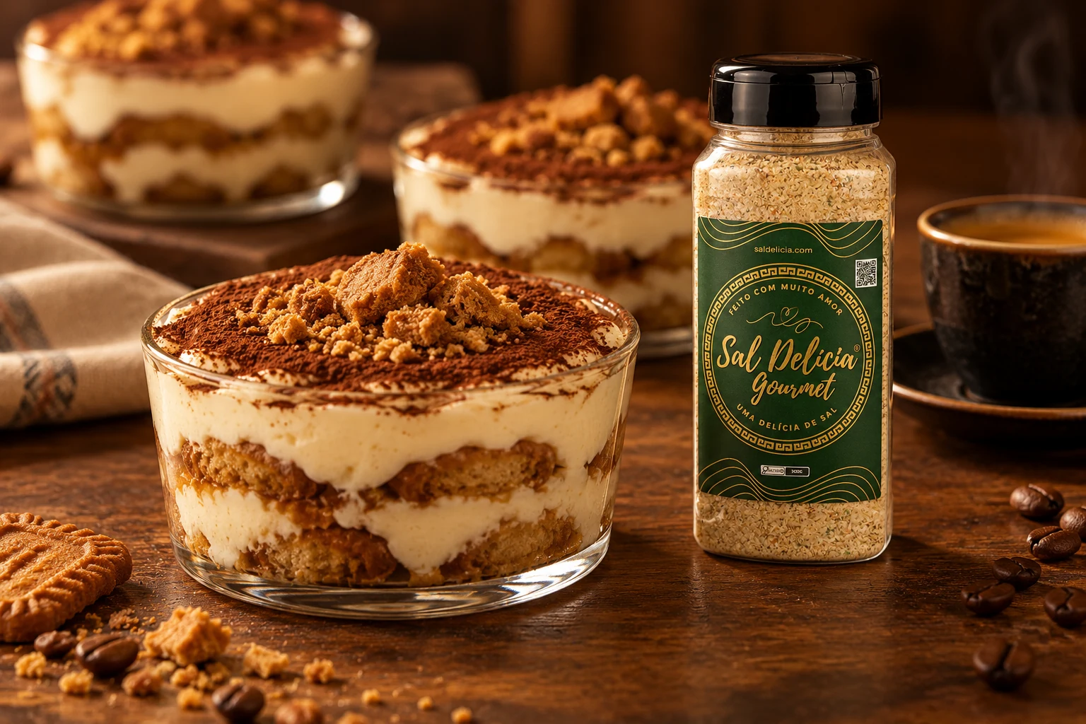 Ilustração do prato: Tiramisu de biscoito caramelizado com creme vegetal