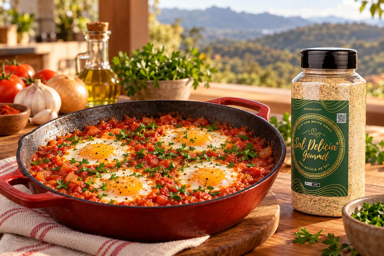 Ilustração do prato: Shakshuka de tomate com salsa