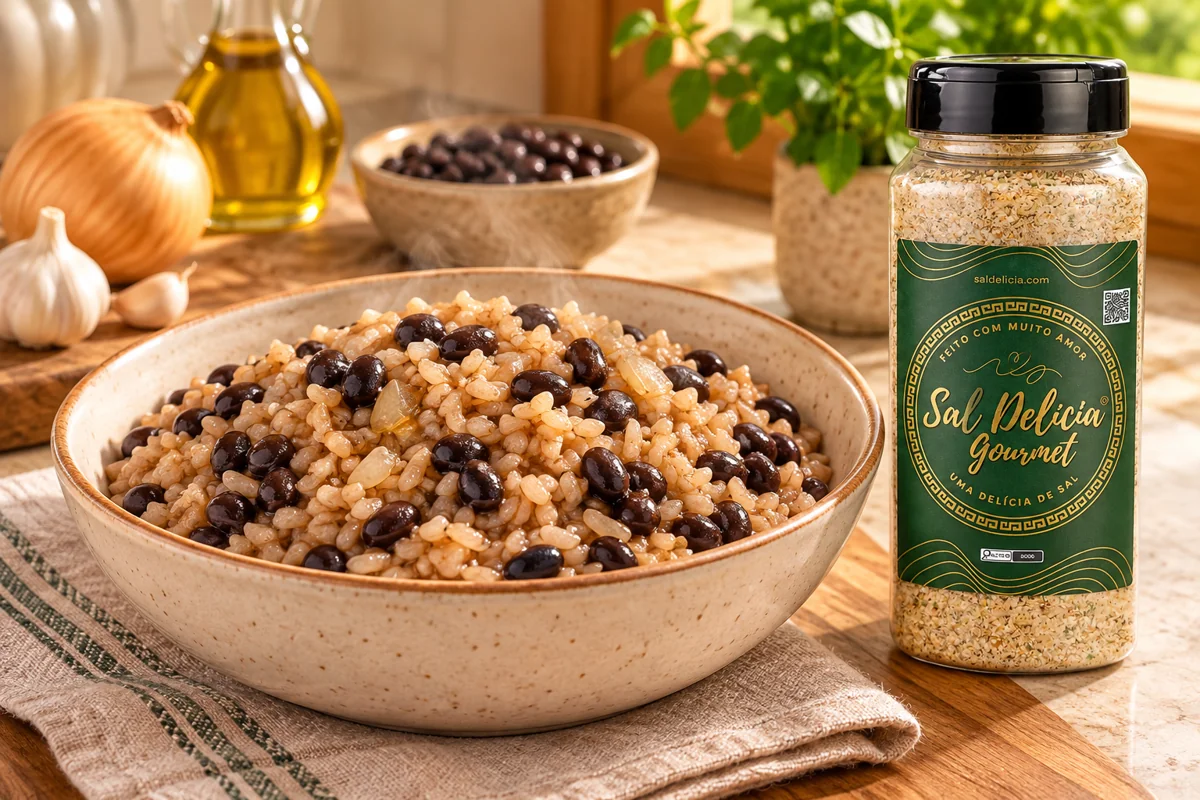 Ilustração do prato: Arroz integral com feijão