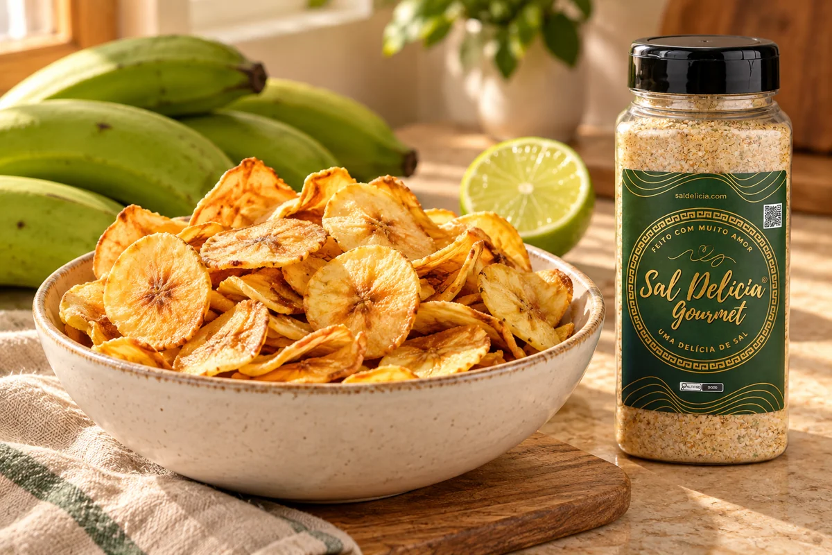 Ilustração do prato: Chips de banana na air fryer