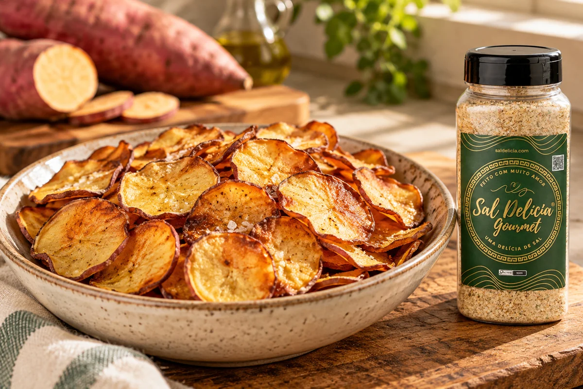 Ilustração do prato: Chips de batata doce na air fryer