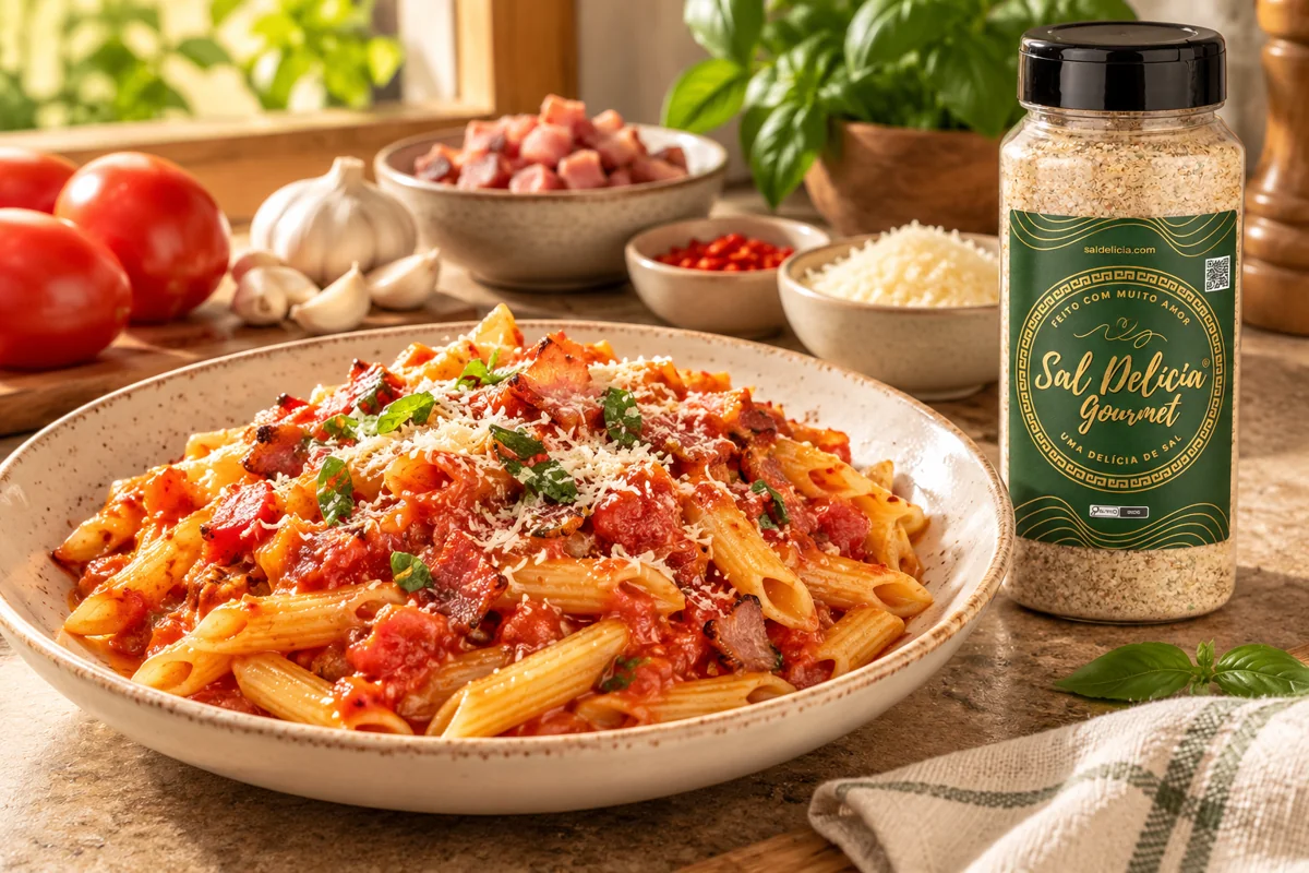 Ilustração do prato: Molho arrabbiata com bacon