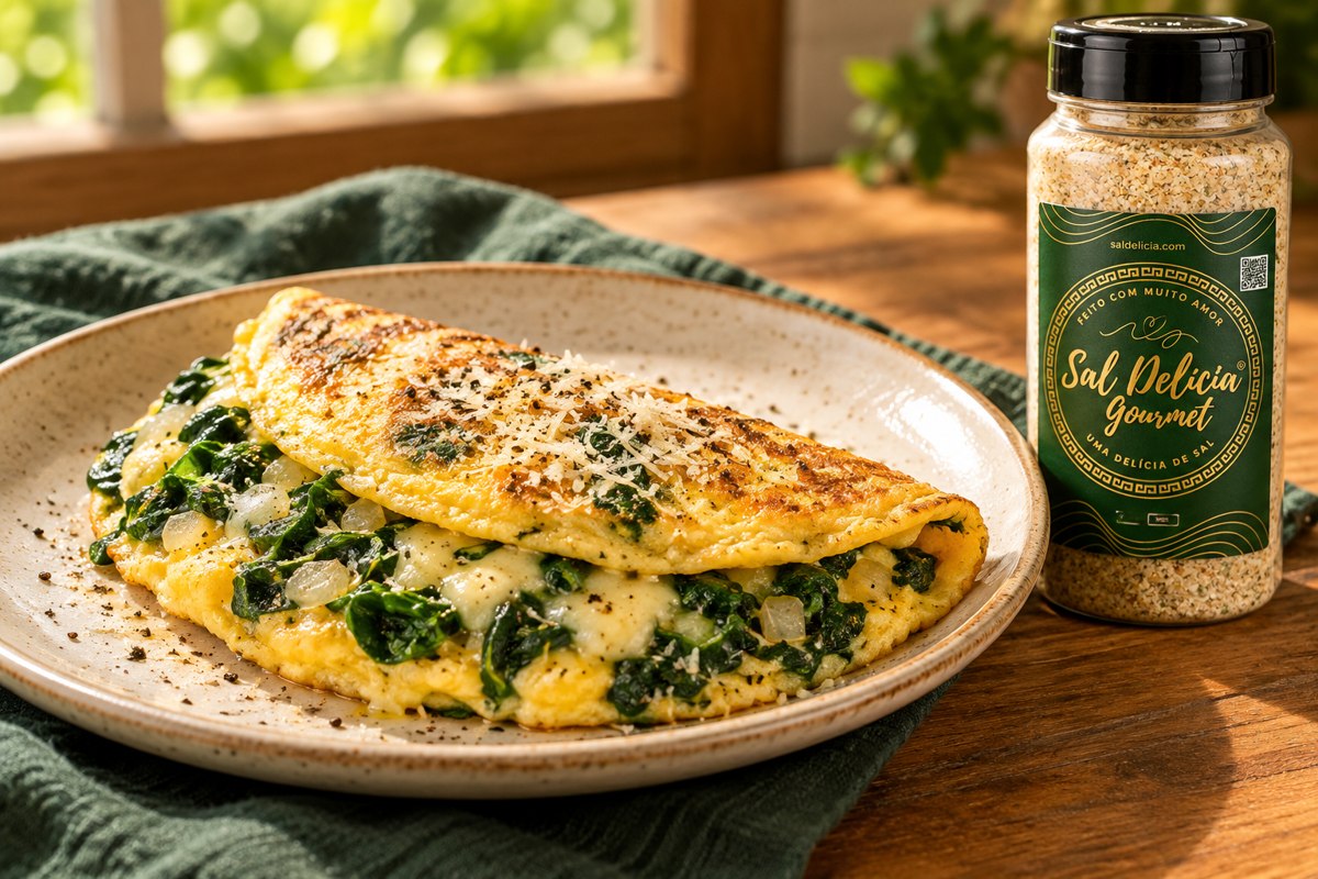 Ilustração do prato: Omelete de espinafre com queijo