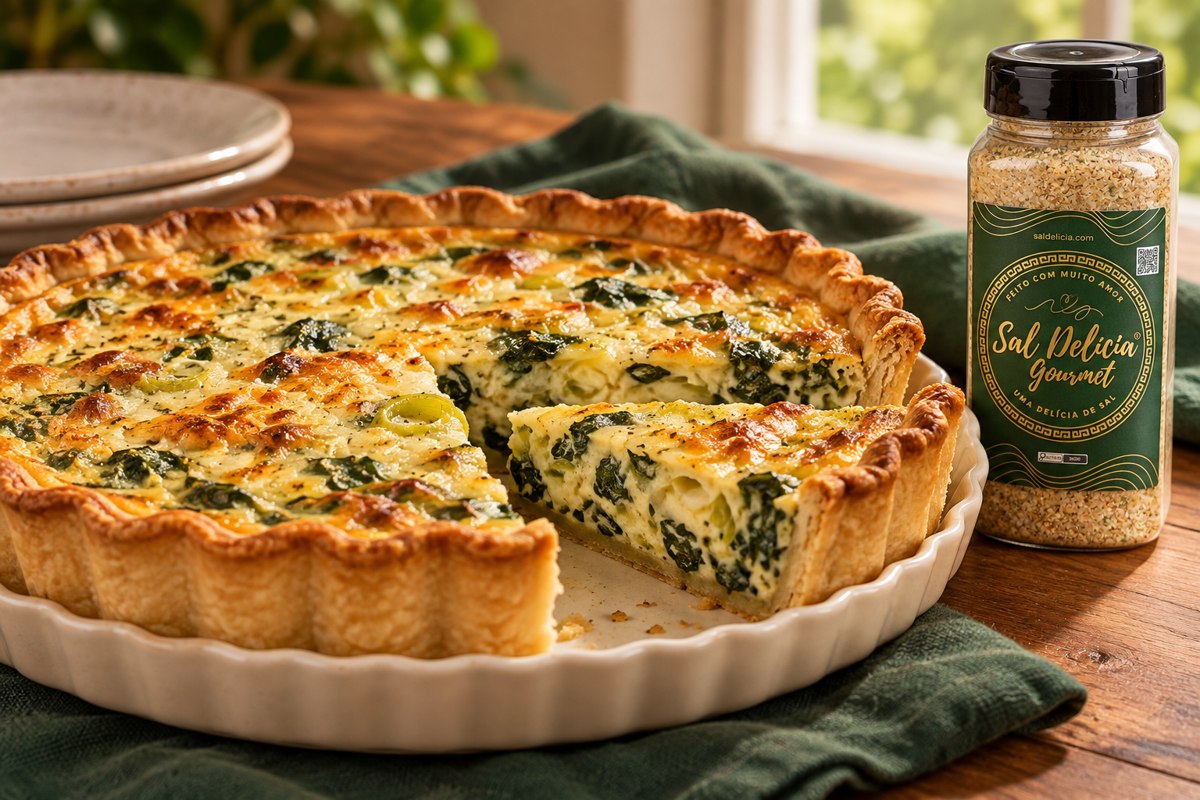 Ilustração do prato: Quiche de espinafre com alho-poró